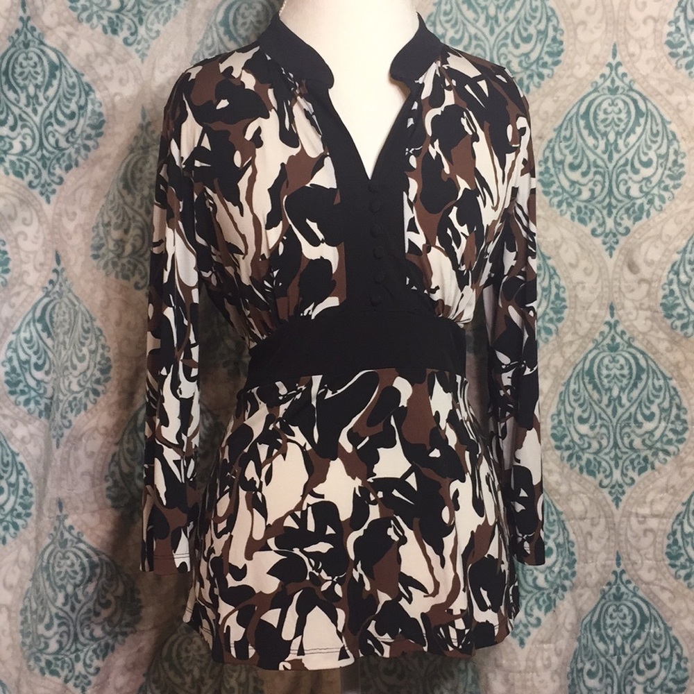 Abstract Print Tie Back Long Sleeve Blouse